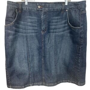 Premiere Avenue Jeans Womens Plus Size 22 Denim Blue Skirt Stretch Knee Length